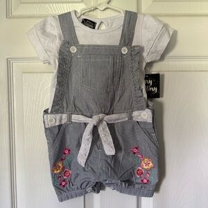 My‎ destiny Toddler Girl NWT Overalls with Floral Embroidery Size 18 Months